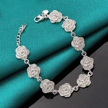 Bracelet à chaîne de fleurs roses en cuivre blanc plaqué argent avec glands pour femmes, bijoux de mode pour mariage et fiançailles