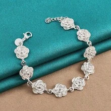 Bracelet à chaîne de fleurs roses en cuivre blanc plaqué argent avec glands pour femmes, bijoux de mode pour mariage et fiançailles