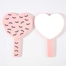 1pc Heart-Shaped Handle Makeup Mirror, Black/Pink Love Handheld Mirror, High Definition Transparent Makeup Mirror With Lash And Lip Print, Portable Makeup Mirror With Handle, Minimalist Design, Essential For Makeup, Travel, Gift For Women And Girls - Multicolor - View 6