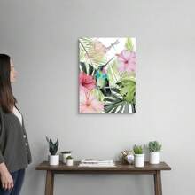 1pc Hibiscus And HummingbirdCanvas Wall Art Print, Modern Home Decor, Birds, Wildlife Artwork For Home, Kids Room, Teen Room, Apartment, Living Room, Bedroom, Office, Kitchen, Hotel, Bathroom, Etc., Framed And Ready To Hang.