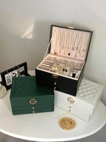 1pc Multi-Layer Leather Locked Jewelry Storage Box & 3-Layer Acrylic Jewelry Box, Suitable For High Capacity, Anti-Oxidation Earrings, Rings, Watches, Necklaces, Bracelets, Stackable Storage Box, Jewelry Earrings, Necklaces, Bracelets, Watches Display Storage Box, Elegant Display Packaging Storage Device, Ideal Gift For Wife's Room Decor, Home Decor, Bathroom Decor, Bedroom Decor. Valentine's Day