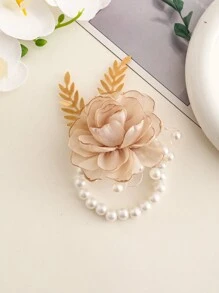 1枚胸花+1枚腕花，男女皆宜的优雅香槟山茶花装饰，适用于新郎、新娘、伴郎、伴娘、婚礼、派对、舞会、情人节配饰 - 香檳色 - 查看 4