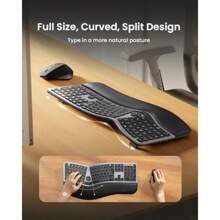 Ergonomic Wireless Keyboard Mouse Combo Full Size Ergo Bluetooth Split Design Wrist Rest Multi-Device Rechargeable For Windows  OS - SpaceGray1 - View 2