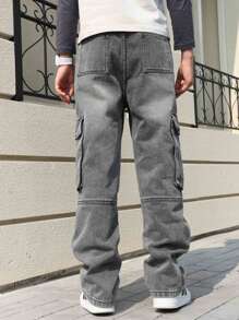 Pantalon cargo noir pour adolescent garçon, nouveaux jeans mode printemps pour enfants, pantalon droit de haute qualité, style casual