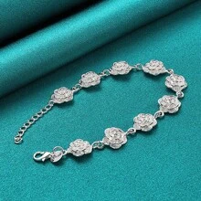 Bracelet à chaîne de fleurs roses en cuivre blanc plaqué argent avec glands pour femmes, bijoux de mode pour mariage et fiançailles