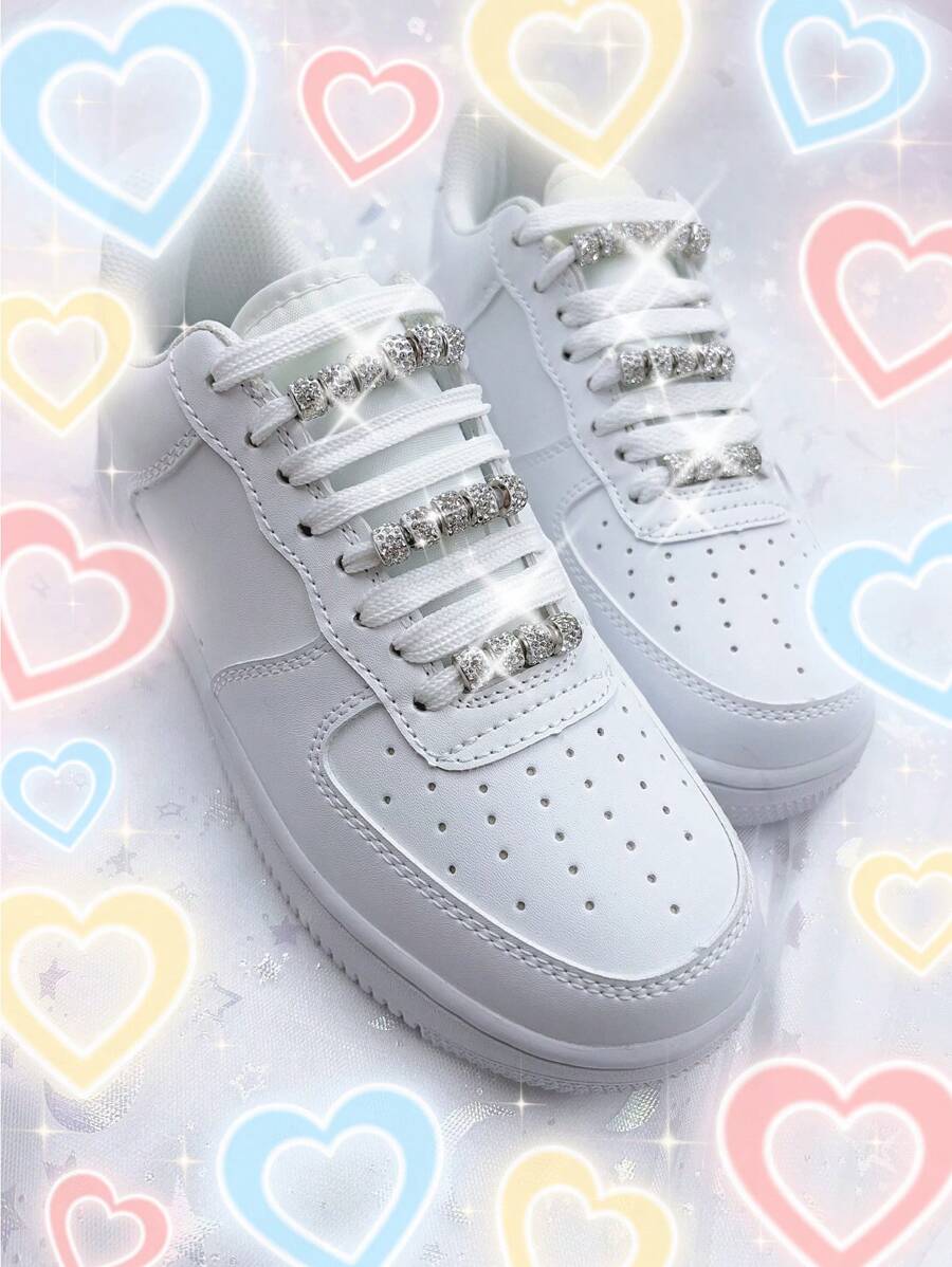 30pcs Metal Decorative Rhinestone Shoelace Beads DIY Shoelace Accessories For Sports Shoes & Canvas Shoes - White - View 1