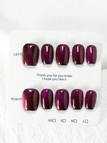 YINZIJIA Enhance Your Temperament With 10 Handmade Cat Eye Gradient Pressed Nails, Short Square Shape, Purple Red Shimmer, Reflective Color Change, Perfect For Women And Girls - Available In XS, S, And M Sizes - Multicolor - View 3