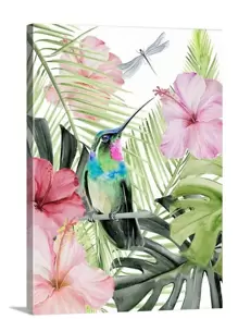 1pc Hibiscus And HummingbirdCanvas Wall Art Print, Modern Home Decor, Birds, Wildlife Artwork For Home, Kids Room, Teen Room, Apartment, Living Room, Bedroom, Office, Kitchen, Hotel, Bathroom, Etc., Framed And Ready To Hang.