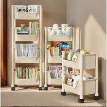 Trolley Bookshelf Kitchen Storage Rack Kitchen Corner Narrow Slit Storage Cabinet Bathroom Living Room Home Organizer - White - View 5