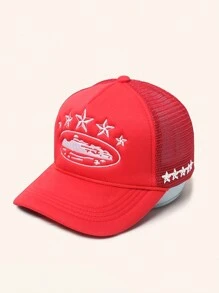 1 Stück Herren Outdoor Baseballcap mit fünfzackigem Stern Stickmuster und Netzstoff, verstellbarer Sonnenschutz Lässig Hut für Frühling Herbst Reisen Strand, Urlaub, Y2K Stil, geeignet als Valentinstagsgeschenk