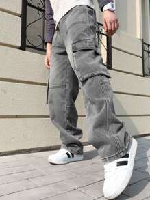 Pantalon cargo noir pour adolescent garçon, nouveaux jeans mode printemps pour enfants, pantalon droit de haute qualité, style casual