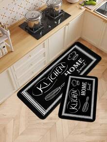 1 tấm thảm chống mỏi chân họa tiết đen trắng, có thể giặt được, thích hợp cho nhà bếp, phòng giặt, nhà nông thôn, hành lang, văn phòng tại nhà - Trang trí nhà bếp thoải mái và thời trang. - Đen và trắng - Xem 10