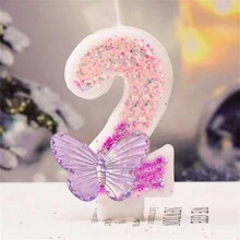 粉紫色双色大蝴蝶形闪亮数字生日蜡烛蛋糕装饰，适合一周岁庆祝活动，创意手工 DIY 生日蜡烛氛围照明，返校情人节 - 彩色 - 查看 10
