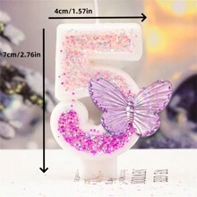 粉紫色双色大蝴蝶形闪亮数字生日蜡烛蛋糕装饰，适合一周岁庆祝活动，创意手工 DIY 生日蜡烛氛围照明，返校情人节 - 彩色 - 查看 4