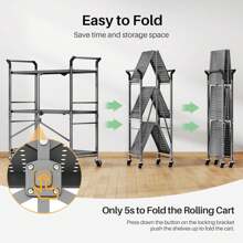 Rolling Utility Cart Folding Cart With Wheels - 3 Tier Collapsible Metal Cart, Large Capacity - 灰色 - 查看 2