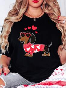 Oversized Style For Women, Dachshund Valentines Day Tshirt, Dachshund Tee, Doxie Shirt, Long Haired Dachshund, Dachshund Mom, Dachshund Gift, Loose Type Shirt For Women, Perfect For Holiday Parties Or Gift Giving, Soft And Comfortable