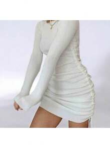 Vestido Jaretas Y Manga Larga - Blanco - Ver 3