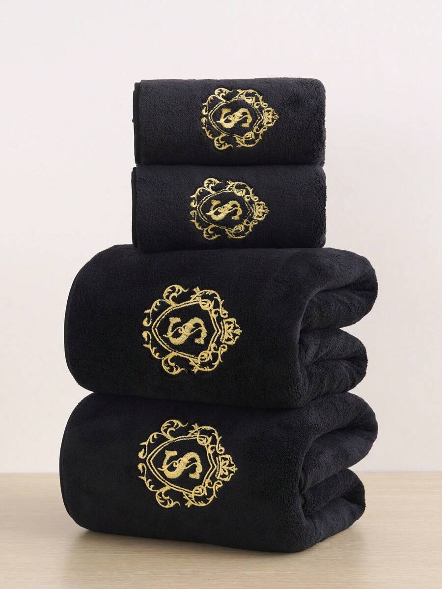 珊瑚絨毛巾，刺繡浴巾，超細纖維純色刺繡1件浴巾或1件毛巾，刺繡居家毛巾或浴巾，柔軟，適用於浴室、酒店、健身房、旅行、海灘、學校、開學、旅行、居家必需品、毛巾、護膚