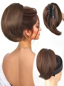 Ponytail Extension 8" Short Claw Ponytail Messy Straihgt Hair Bun Hair Piece Synthetic Wig Extensions Natural Straight Chignon Hairpieces For Women, Halloween - Multicolor - View 14