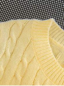 Women's Simple Commute Casual Solid Color Cable Knit Twist Rope Crew Neck Short Sleeve Sweater