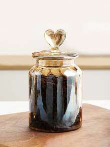1pc Glass Jar With Ball Stopper Lid, Transparent Food Storage Container With Airtight Wooden Round Plug, For Spice, Salt, Sugar, Coffee, Tea, 500ml/800ml/1200ml - 水滴愛心款 - 查看 5