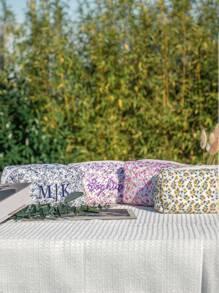 Personalized Floral Makeup Bag, Handmade Quilted Cosmetic Bag, Embroidered Gift For Her, Bridesmaid Gift, Travel Makeup Pouch, Toiletry Bags, Space-Saving, Letter, Striped, Exquisite, Tidy, Contracted, Casual, Basics, Colorful, Leisure, UniqueChristmas Beauty Accessories