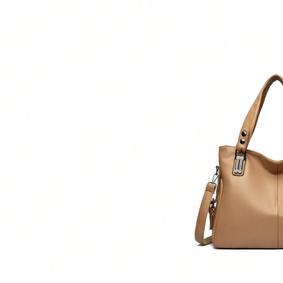 Large-Capacity Soft Leather Handbag, European And American Fashion Bag, One-Shoulder Shoulder Bag - 淺卡其色 - 查看 1