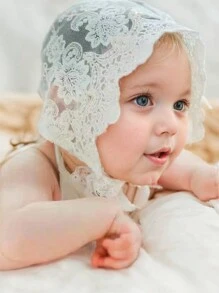 1 pieza Sombrero de bebé niña con detalles de encaje blanco, cofia de bebé para primavera/verano, gorro para recién nacido
