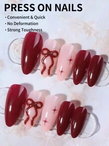 24片杏仁形3D凝胶美甲贴纸，蝴蝶结法式美甲贴纸，中号，完美贴合亚克力假指甲套装，包含：1片果冻凝胶和1个指甲锉 - 彩色 - 查看 2