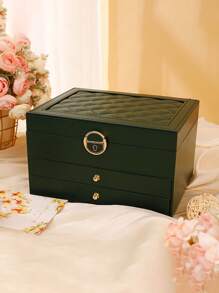 1pc Multi-Layer Leather Locked Jewelry Storage Box & 3-Layer Acrylic Jewelry Box, Suitable For High Capacity, Anti-Oxidation Earrings, Rings, Watches, Necklaces, Bracelets, Stackable Storage Box, Jewelry Earrings, Necklaces, Bracelets, Watches Display Storage Box, Elegant Display Packaging Storage Device, Ideal Gift For Wife's Room Decor, Home Decor, Bathroom Decor, Bedroom Decor. Valentine's Day