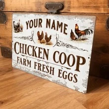 1 pièce d'enseigne en métal personnalisée pour poulailler avec nom personnalisé, décoration de plaque en étain œufs frais de la ferme, ornement en métal anti-rayures et imperméable, convient pour Noël, Halloween, avec accessoire de clip - 8x12 pouces, multifonctionnel, séchage rapide, imperméable, anti-moisissure, réutilisable, décoratif, mignon, élégant, exquis, adorable, ordonné, de haute qualité, moderne, personnalisé, unique, cadeaux idéaux pour lui, cadeaux idéaux pour elle, salle à manger, salle de bain, salon, chambre, école, bureau, salle de thé, maison, jardin