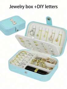 1 件珠宝盒，DIY 字母珠宝收纳盒，珠宝盒，珠宝盒，珠宝收纳盒，简约优雅的珠宝盒，适用于项链、戒指、耳环、戒指、口红、珠宝、耳环、假睫毛、指甲尖 - 藍色 - 查看 37