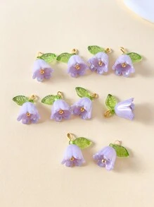 10pcs/Set Purple Flower Design Pendant, Suitable For Earrings, Necklace Decoration - Purple - View 4