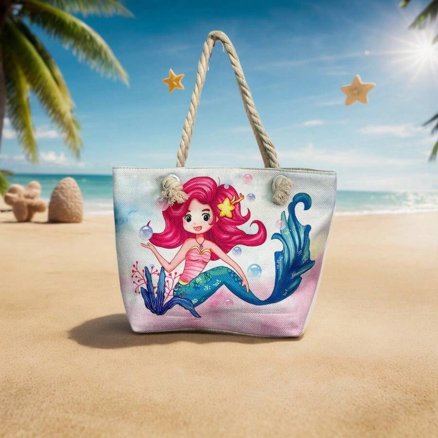 MEJORADA Mini Beach Bag For Girls With Mermaid Design - Lightweight, Colorful And Durable, Ideal For Summer And Vacations - Màu Hồng Tươi - Xem 1