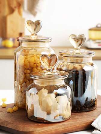 1pc Glass Jar With Ball Stopper Lid, Transparent Food Storage Container With Airtight Wooden Round Plug, For Spice, Salt, Sugar, Coffee, Tea, 500ml/800ml/1200ml