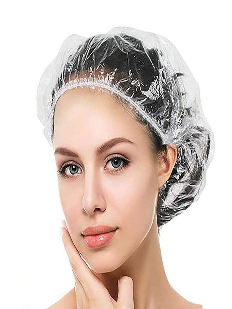 20PCS 100PCS Disposable Shower Cap, Plastic Transparent Hair Cap Queen Thick Waterproof Female Shower Cap, Hotel Travel Essential Accessories Deep Conditioning Hair Care Cleaning Supplies. - Multicolor - View 6