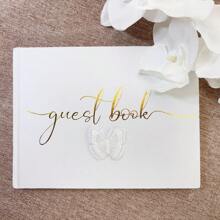 1 本优雅蝴蝶装饰留言簿，适用于婚礼和特殊活动 - 金箔封面，包括签名空间，活动纪念品