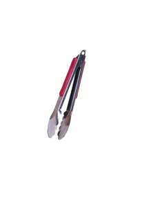 1pc Stainless Steel Kitchen Tongs, Red Silicone Handle Non-Slip Heat Resistant Tongs, Home Bread Clip, Buffet Lotus Clip - Silver - View 11