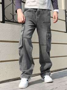 Pantalon cargo noir pour adolescent garçon, nouveaux jeans mode printemps pour enfants, pantalon droit de haute qualité, style casual