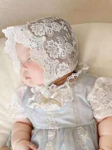 1 pieza Sombrero de bebé niña con detalles de encaje blanco, cofia de bebé para primavera/verano, gorro para recién nacido