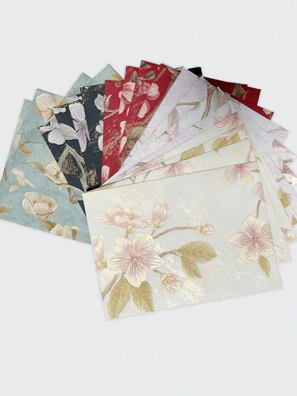 10 Pcs High-Grade Retro Flower Envelopes With Embossing And Bronzing, With A Variety Of Colors And Flowers To Choose From, Are Very Suitable For Weddings, Anniversaries, Birthdays And Valentine's Day And Other Festivals Or Daily Use, With Automatic Sealing And High-Quality Paper, Which Is Suitable For Everyone.(Because Of Paper Cutting, The Position Of Flowers Is Random.)