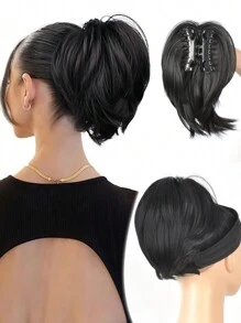 Ponytail Extension 8" Short Claw Ponytail Messy Straihgt Hair Bun Hair Piece Synthetic Wig Extensions Natural Straight Chignon Hairpieces For Women, Halloween - Multicolor - View 17