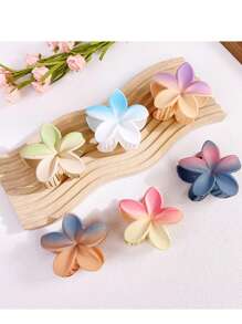 1pc/6pcs Geometric Pattern Casual Party Cute ABS Plastic Ombre Splicing Floral Hair Clips, Matte Texture, Hair Barrettes For Women