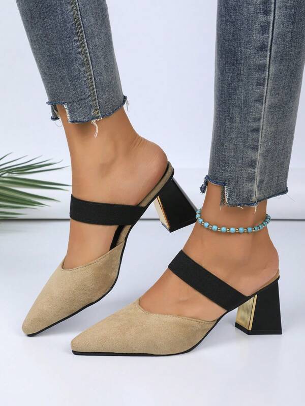 Women's Pointed Toe Suede Solid Color Closed Toe High Heel Sandals, Comfortable And Elegant For Outdoor, Party Or Work Wear