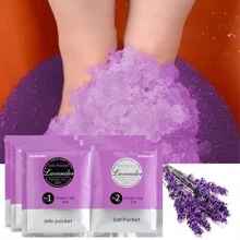 KOURUILIFE 2 合 1 足浴盐和水晶泥，柠檬、薰衣草、橙子、玫瑰果冻足部水疗包，用于去角质、保湿。矿物泥组合足浴用品 - 彩色 - 查看 1