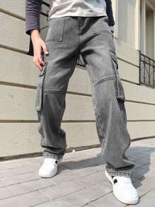 Pantalon cargo noir pour adolescent garçon, nouveaux jeans mode printemps pour enfants, pantalon droit de haute qualité, style casual
