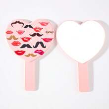 1pc Heart-Shaped Handle Makeup Mirror, Black/Pink Love Handheld Mirror, High Definition Transparent Makeup Mirror With Lash And Lip Print, Portable Makeup Mirror With Handle, Minimalist Design, Essential For Makeup, Travel, Gift For Women And Girls - Multicolor - View 7