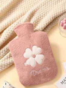 1 件粉色花朵刺绣毛绒热水袋，适用于暖腹/暖手/暖子宫，女性情人节礼物生日男朋友女朋友