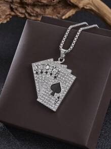 1pc Fashion Hip-Hop Style Stainless Steel Long Necklace With Pendant Charms, Including Poker, Dollar, Gun Pendant, Suitable For Gift, Valentine's Day, Graduation, Father's Day, Men's Jewelry, Chain Necklace