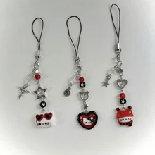 1 pieza Llavero con colgante de metal de Hello Kitty, correa para teléfono de anime, llavero de coche, accesorio para mochila de estudiante, lindo adorno colgante para bolsa, ornamento colgante de dibujos animados, cordón para teléfono